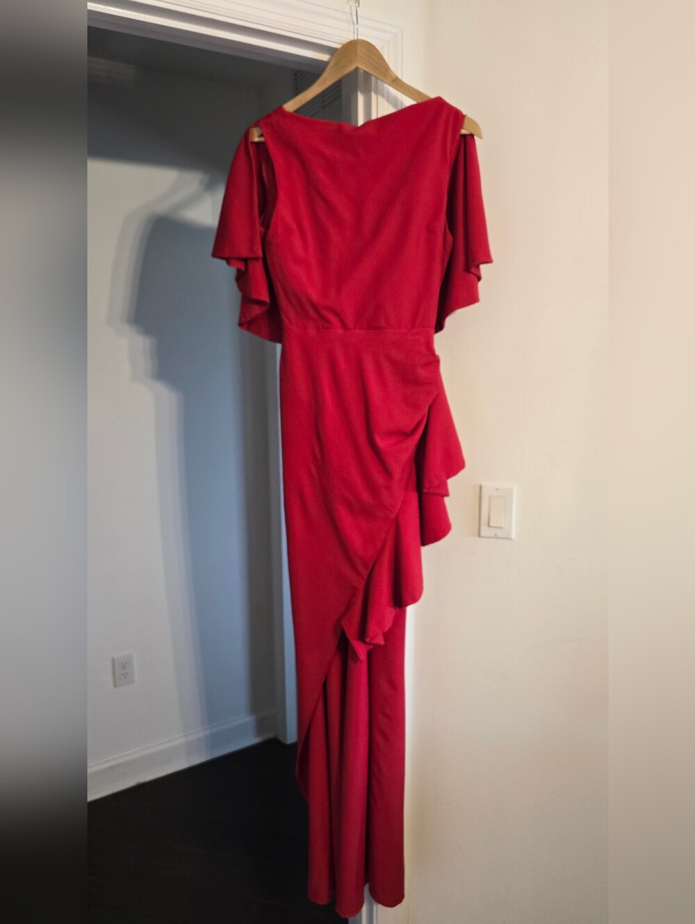 Grass-Fields Red Ruffle Cold-Shoulder High low corset dress Size 8